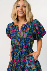 Karol Puff Sleeve Midi Dress | Blue Multi